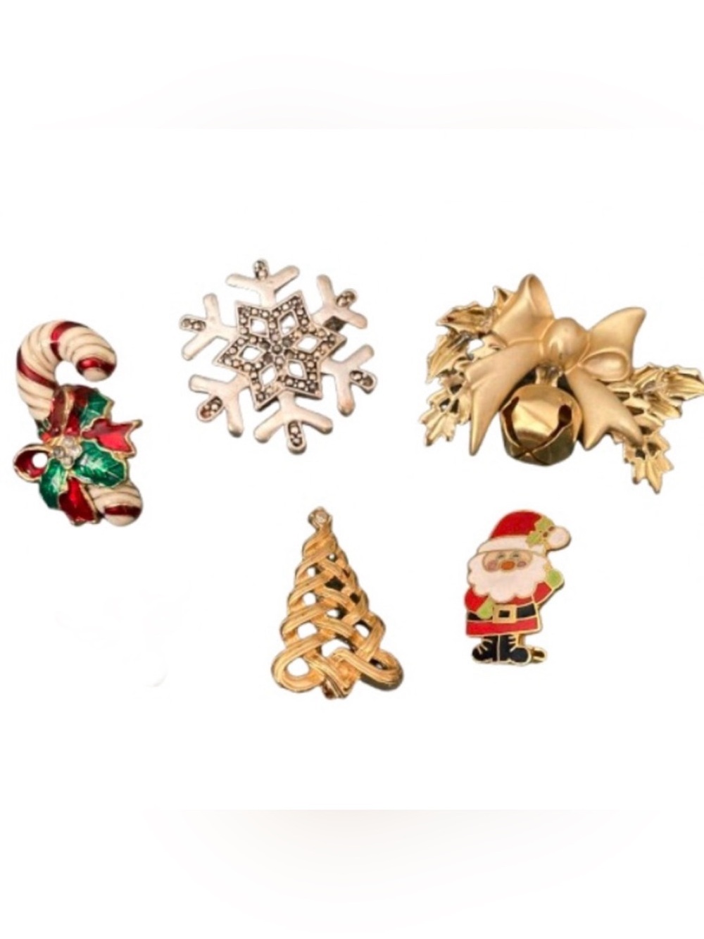 Vintage Holiday Brooch Set - Gold, Silver, Red, Green, White, Enamel, Avon Glam